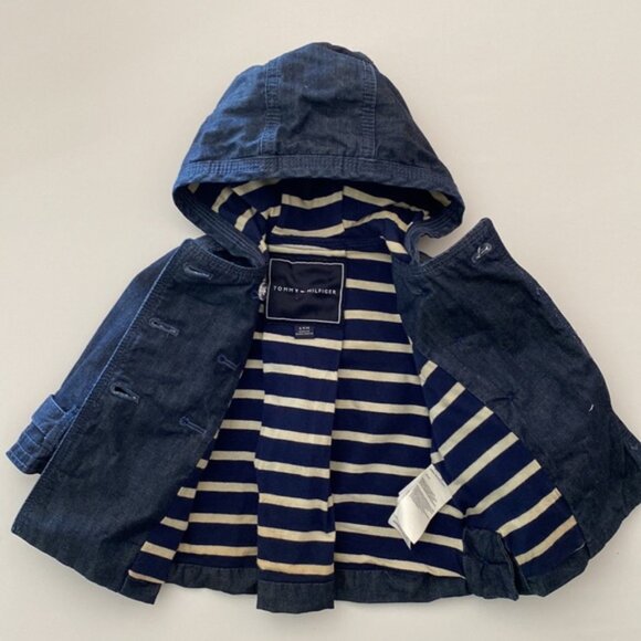 Tommy Hilfiger Baby Girls Hooded Denim Pea Coat Polka-Dot Buttons 6-9 Months - Picture 2 of 11